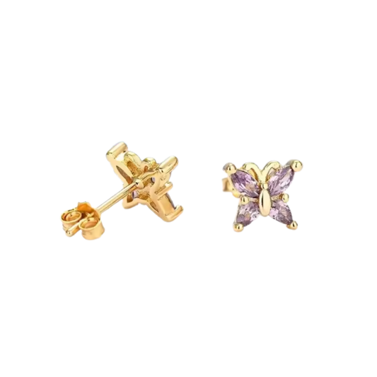 AROS MARIPOSA CIRCONES LILA CHAPADO ORO TORNILLO CLÁSICO