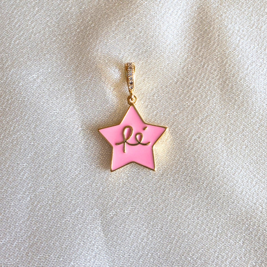 COLGANTE ESTRELLA FÉ ROSA ACERO INOXIDABLE CHAPADA EN ORO