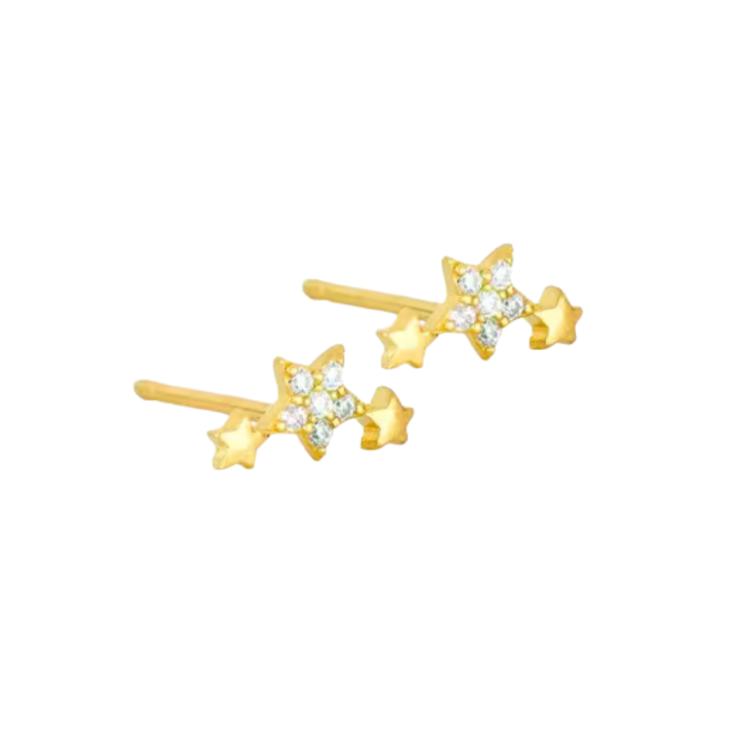 AROS TRIO ESTRELLAS CIRCONES BLANCO CHAPADO ORO TORNILLO CLÁSICO