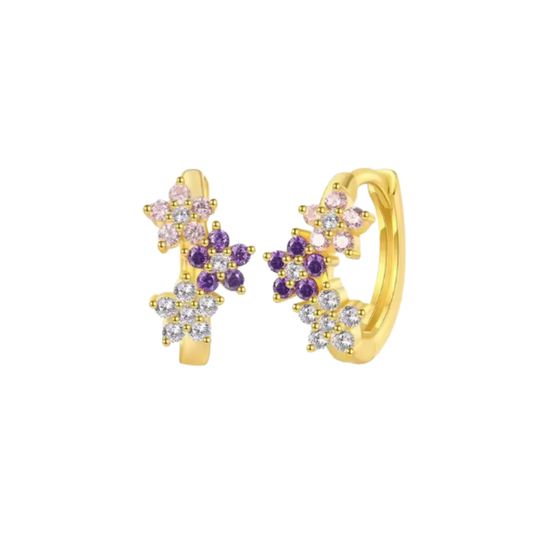 AROS ARGOLLA 3 FLORES CIRCONES CHAPADO ORO