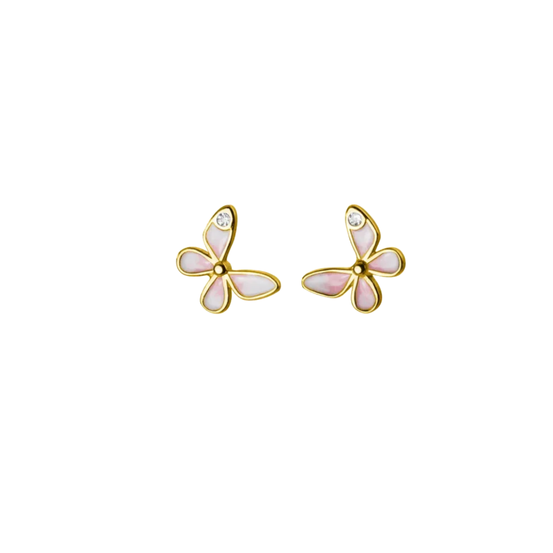 AROS MARIPOSA ESMALTE ROSA CHAPADO ORO TORNILLO CLÁSICO