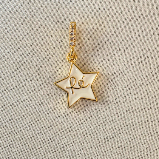 COLGANTE ESTRELLA FÉ BLANCO ACERO INOXIDABLE CHAPADA EN ORO