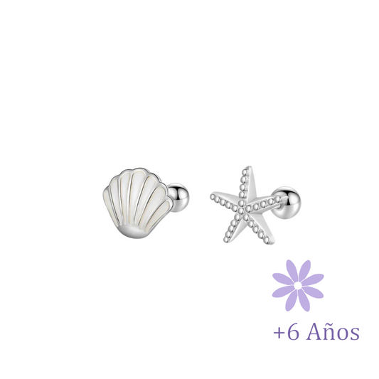 AROS CONCHITA Y ESTRELLITA DE MAR PLATA TORNILLO ROSCO