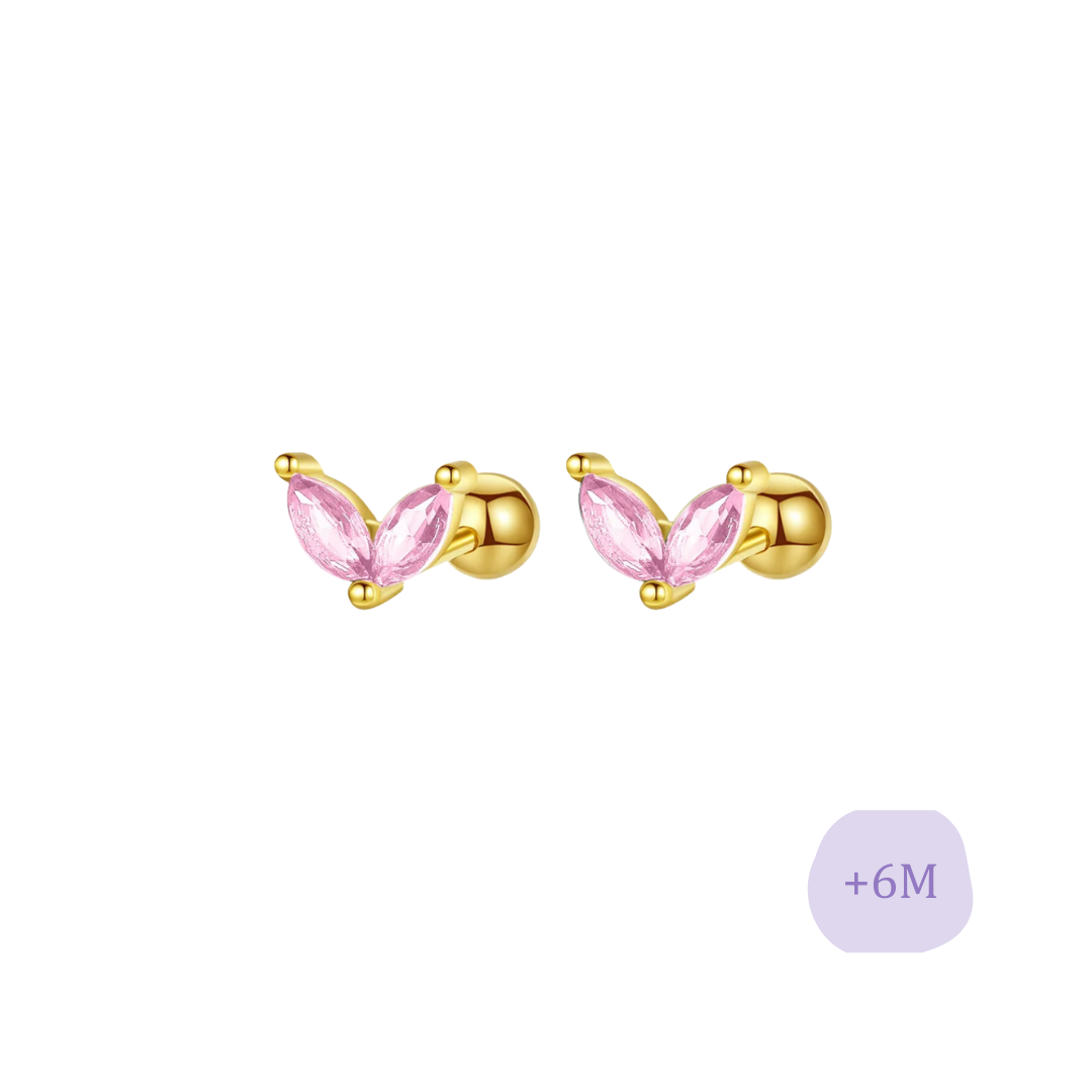 AROS PÉTALOS ROSA TORNILLO ROSCO PLATA 925 CHAPADO EN ORO