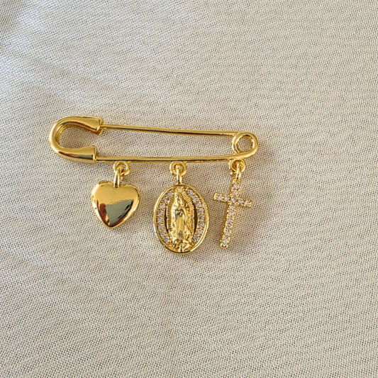 PRENDEDOR RELIGIOSO AMOR ACERO INOXIDABLE CHAPADO EN ORO