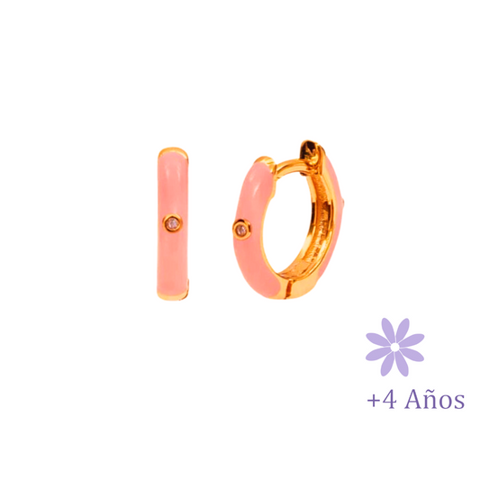 AROS ARGOLLA ESMALTE ROSA CHAPADO EN ORO