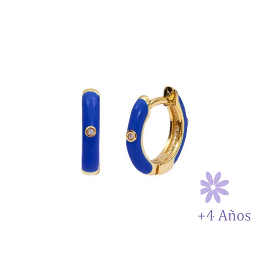 AROS ARGOLLA ESMALTE AZUL CHAPADO EN ORO