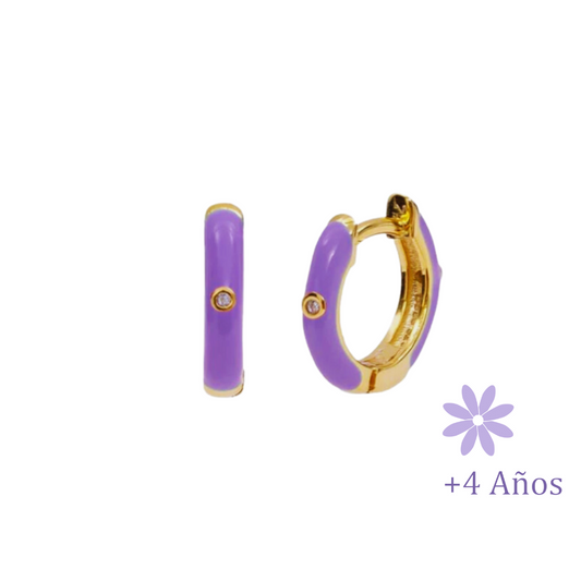 AROS ARGOLLA ESMALTE MORADO CHAPADO EN ORO
