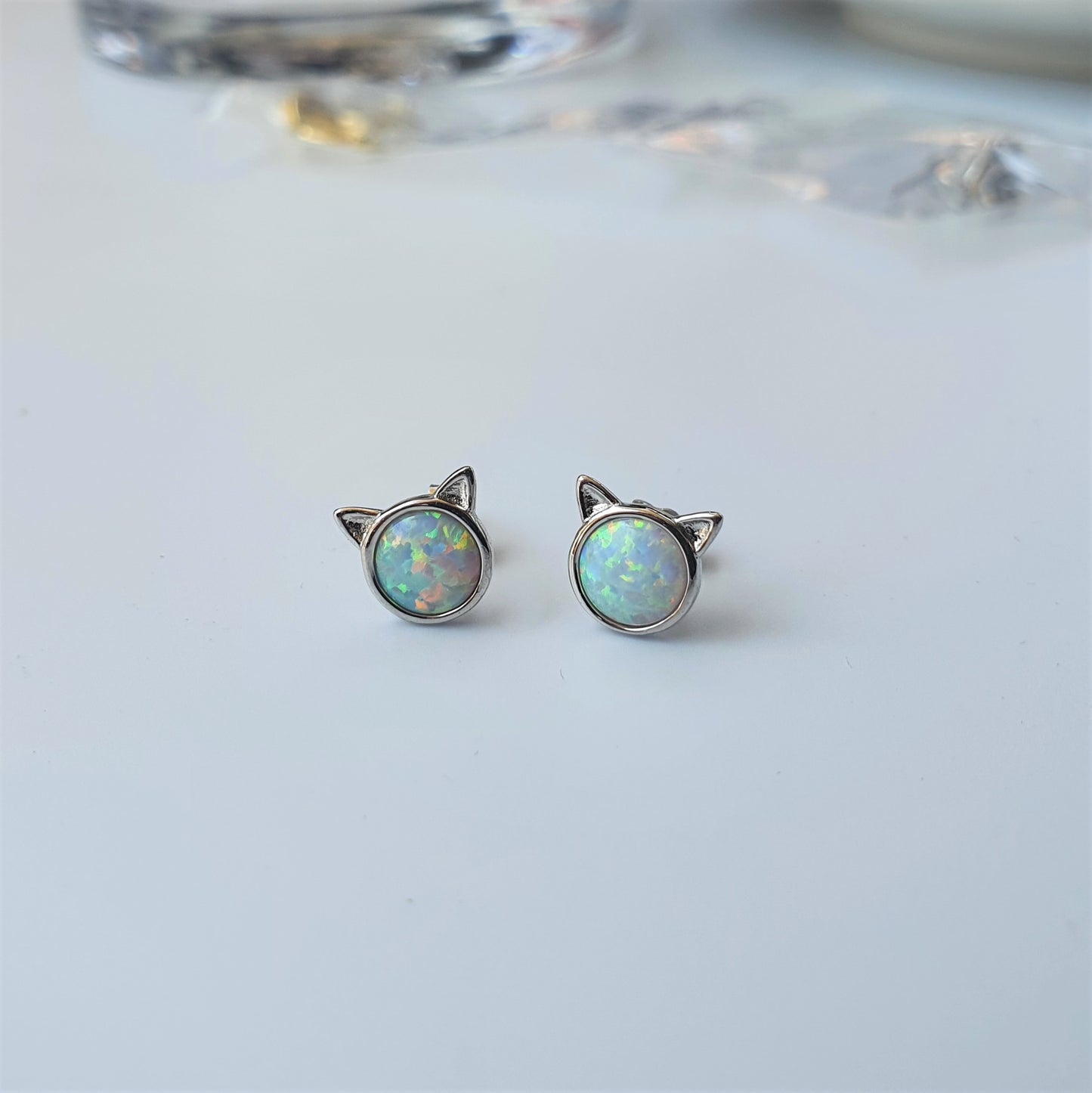 AROS GATITO ÓPALO - MARGARITA JOYERIA INFANTIL