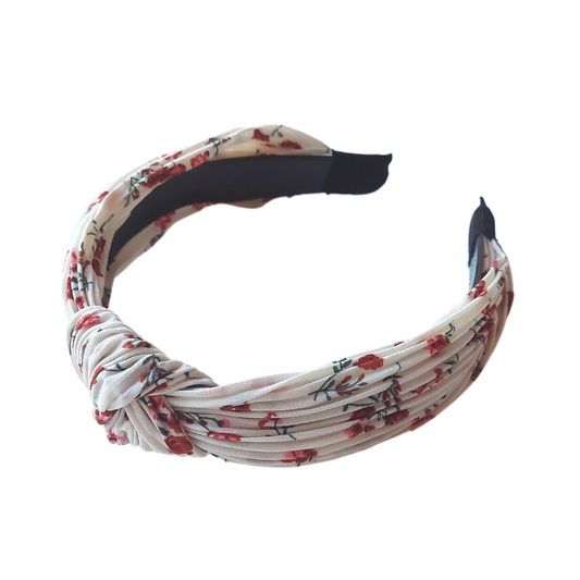 Cintillo Rígido Nudo Plisado Blanco y Rosas - MARGARITA JOYERIA INFANTIL